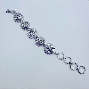 GS Signed Silver Bracelet Nautical Coastal Anchor Dog Paw Round Circles Starfish